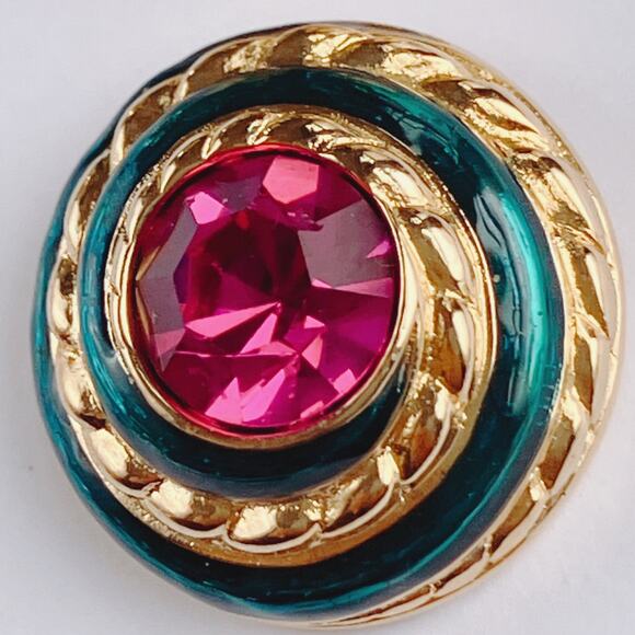 VTG Signed Swarovski Crystal Dome Stud Earrings 80s 90s Teal Enamel Fuchsia - Picture 4 of 14